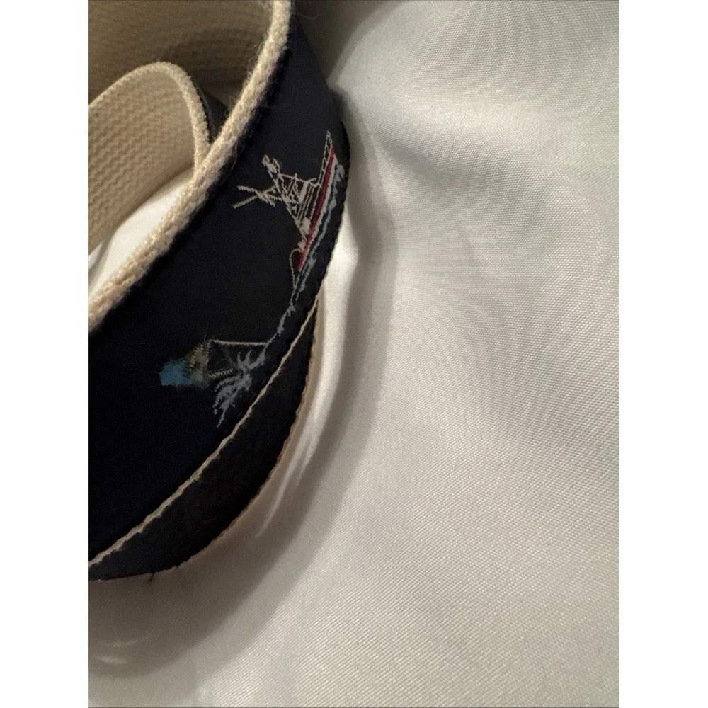LEATHER MAN LTD‎ Belt Mens Sz42 Gamefish Navy Ribbon Leather Canvas Brass 1.25